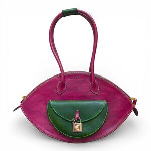 BK Leather Handmade Sculptural Leather Handbag Magenta Green Artisan